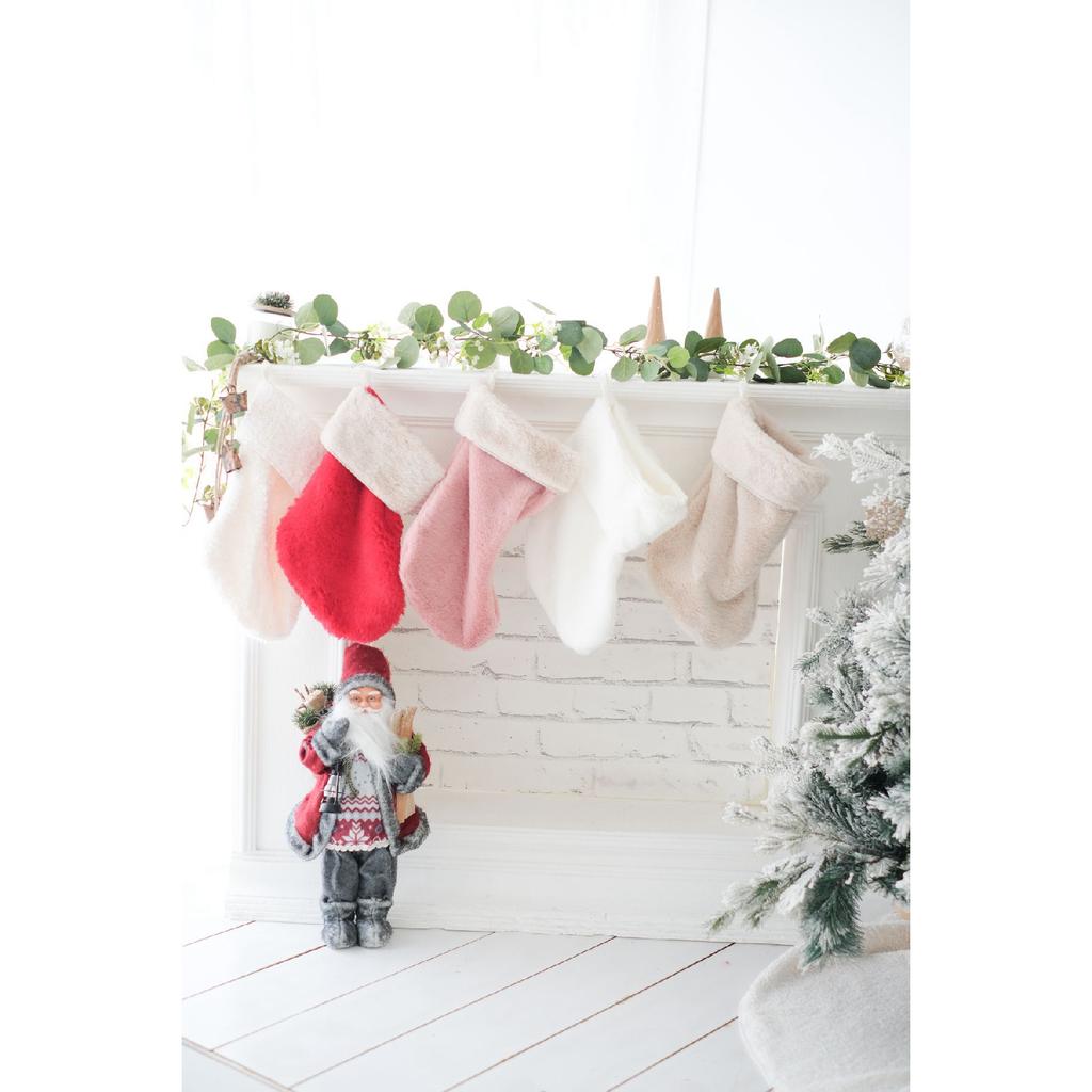 New Year's Plush Fireplace Stocking Large Size Sock Powder Pink Color