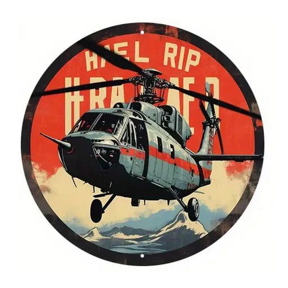 Retro Round Metal Sign Flat Fighter Plane 20x20cm
