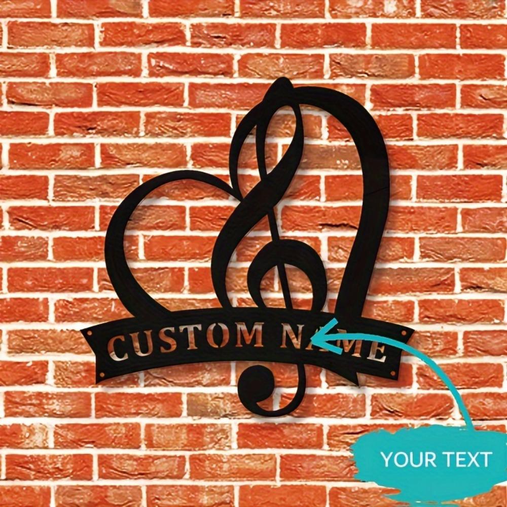 Personalized Metal Heart Wall Art Music Note Name Sign Black White Home Decor
