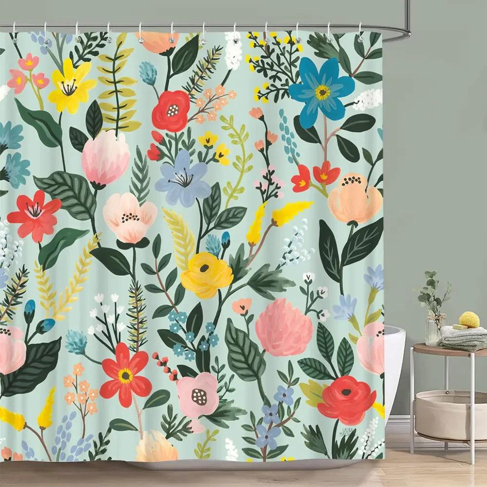 Vintage Blommig Färgstark Fågel Duschdraperi Akvarellmålning Konst Kreativt Hem Polyester Duschdraperier Badrumsdekor
