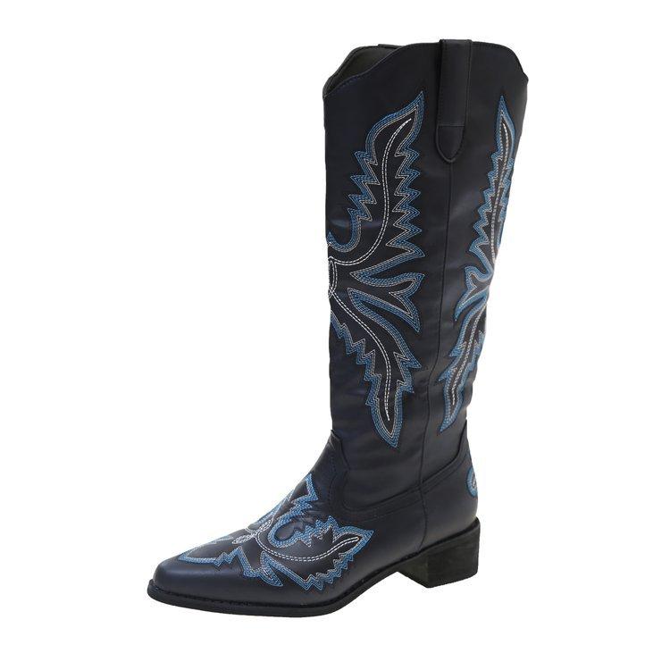 Foreign trade large size boots women's 2024 new high-heeled high boots embroidered western cowboy knight boots