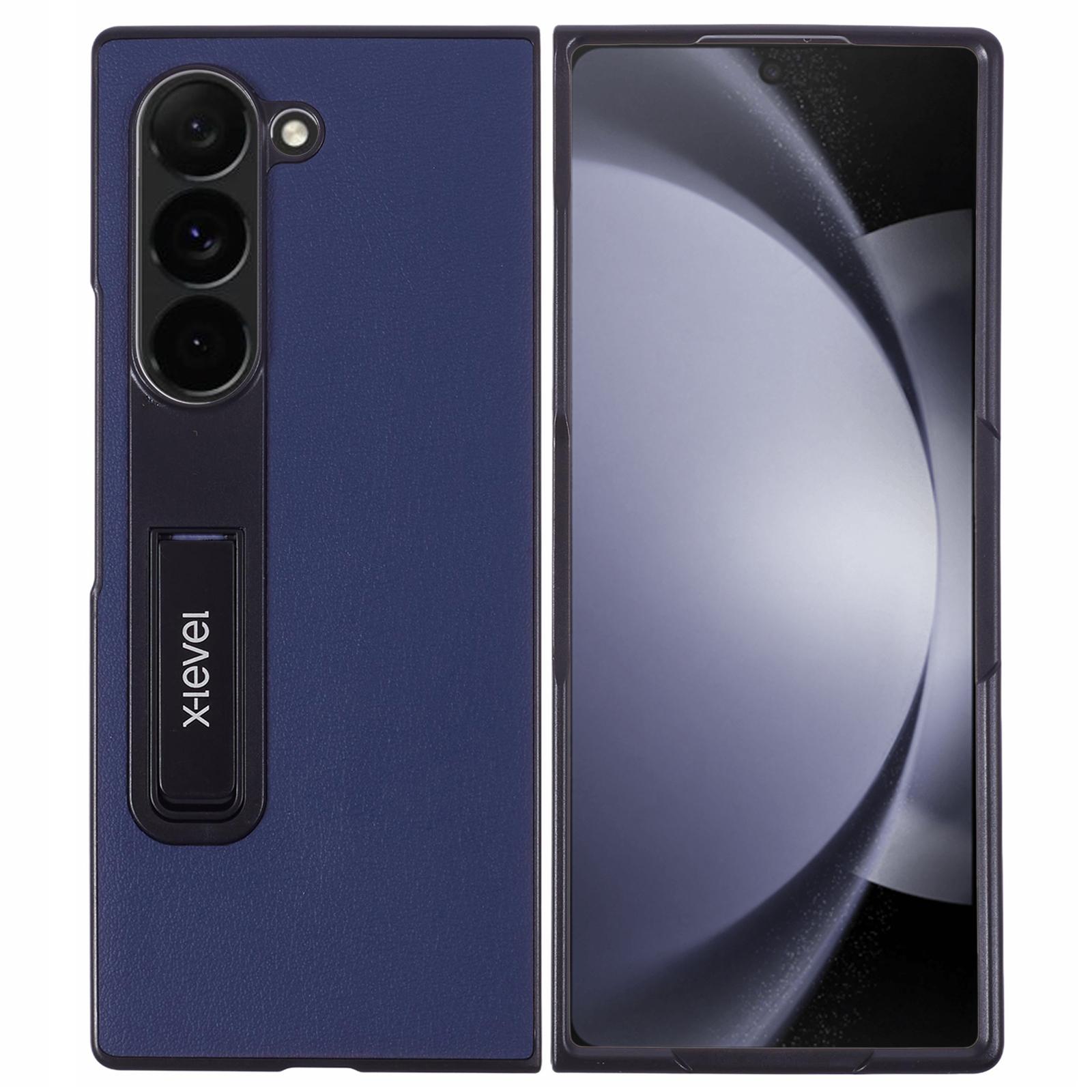 

For Samsung Galaxy Z Fold6 5G Magnetic Kickstand Phone Case PU Leather+PC Phone Cover Dark Blue