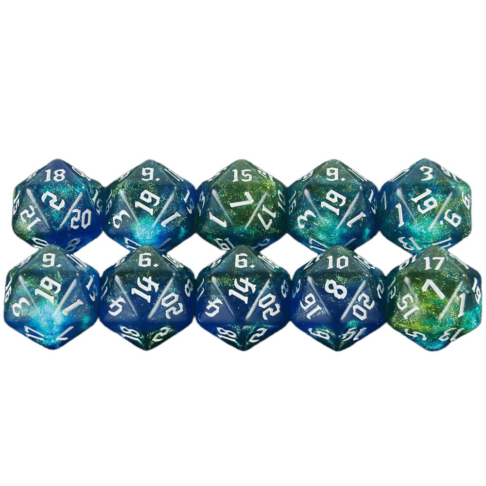 Polyhedral D20-terning 10 stk 20-sidig dobbelfarge med glitterterninger for DND-brettspill og rollespill