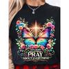 Womens Christian Crew Neck Tee Prayer Short Sleeve Butterfly Floral Faith Print Casual Oversize H Line Top Church Casual Attire Holiday Gift