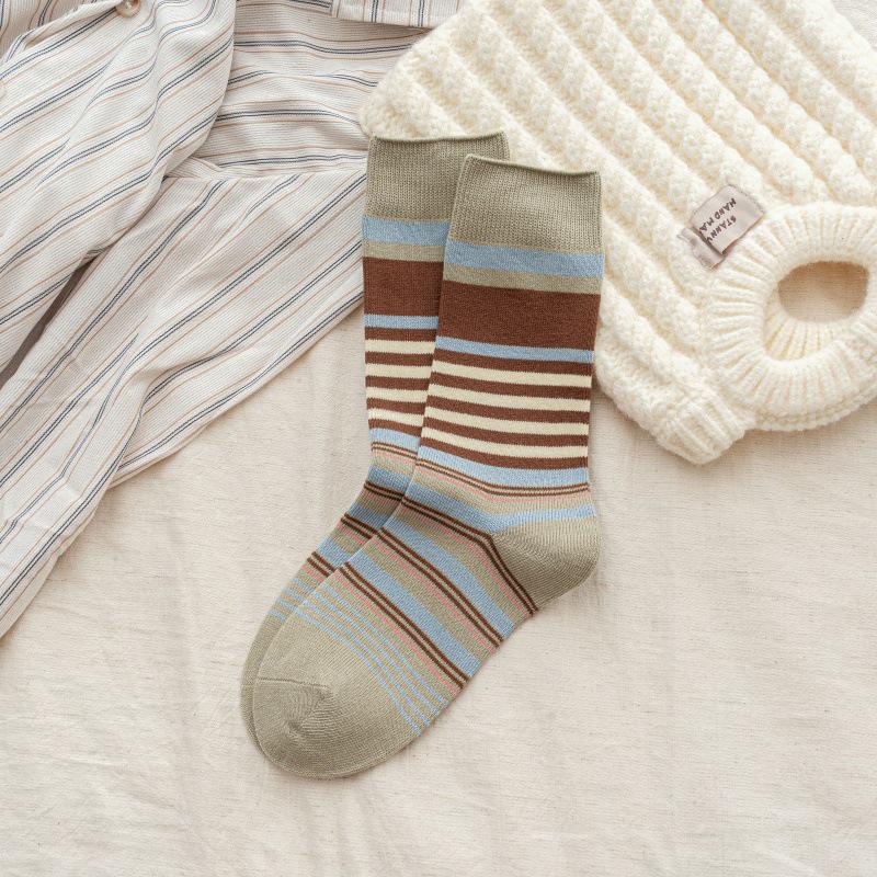 Women'S Autumn And Winter  Retro Style Striped Seamless Layered Socks
