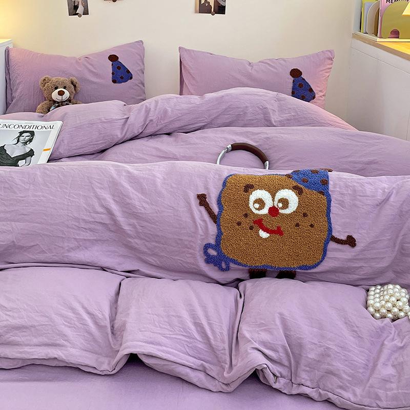 Class A Ins Pure Washed Cotton Bedding Four-Piece Set Quilt Cover Quilt Cover Bed Sheet Person Student Dormitory Three-Piece Set