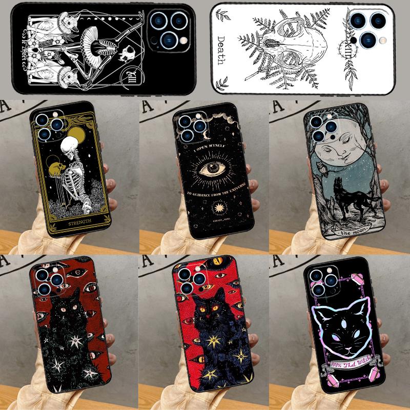 Death Tarot Cat Phone Case For iPhone 16 Pro Max 15 13 12 11 14 Pro Max Plus 12 13 Mini XR 16e Funda Cover