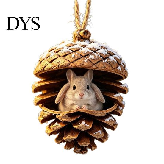 Festive Tree Trimmings Forest Animal Acorn Ornaments, Cozy Woodland Christmas 2D Acrylic Realistic Hanging Decor Pine Cone Pendant for Xmas Tree, Home