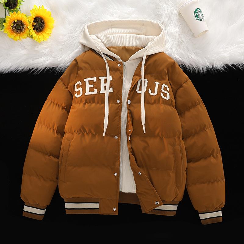 

2023 new cotton-padded jacket men s winter youth warm cotton-padded clothing trend casual fake two-piece cotton-padded jacket men s top 4XL