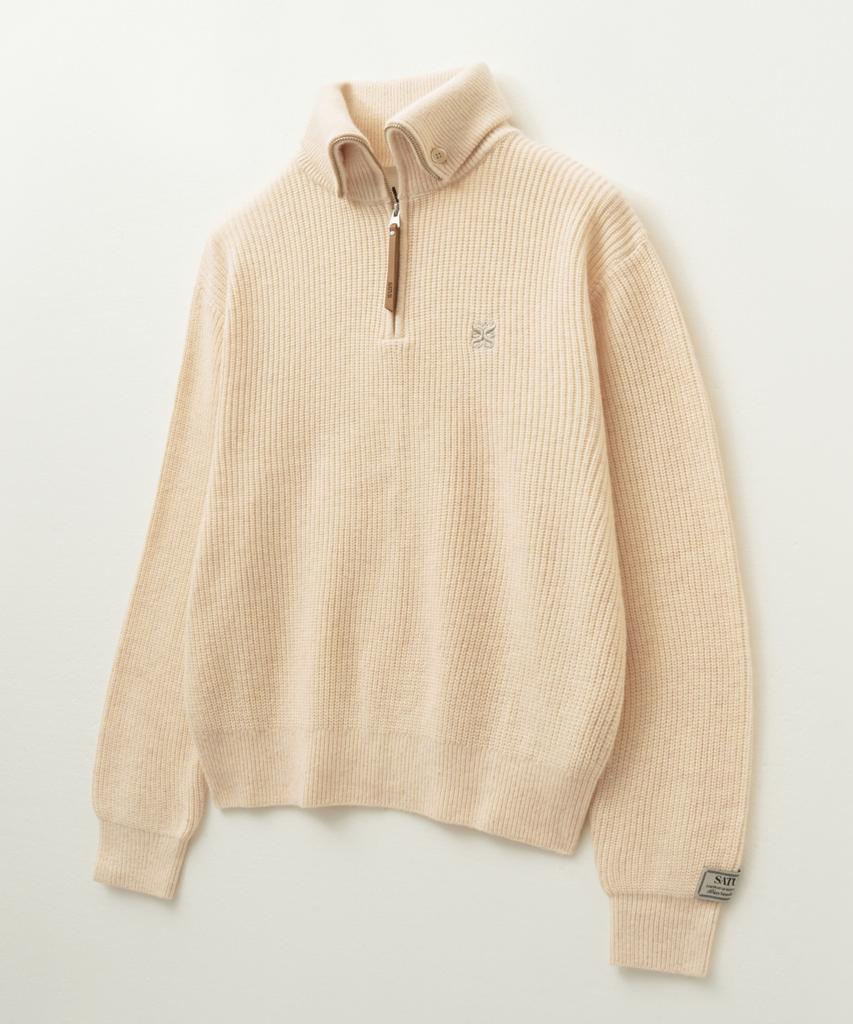 Seteo Button-Up Sailor Half Knit Zip-Up Cream
