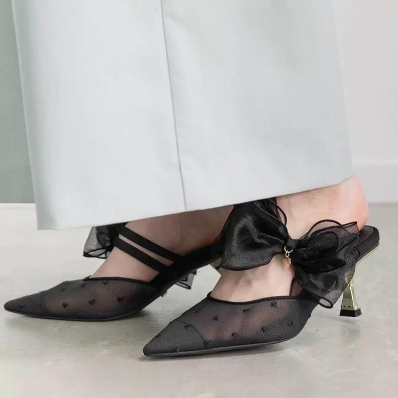 Fashion Elegant Fashion Sandals for Women, Spring/Summer 2025 New Sweet Bow Sparkling Flip-flops, Thin Heels, Toe Wraps and High Heels