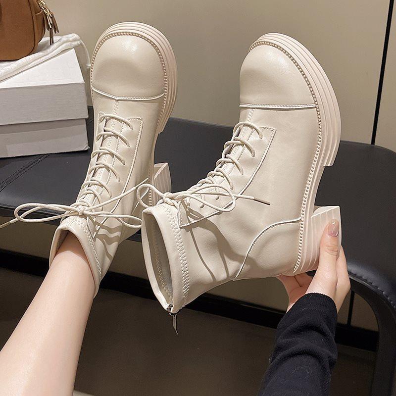 

Узкие ботинки на шнуровке, короткие ботинки, ботинки Мартин, женские, в британском стиле, новые, на толстой подошве, осенние, коричневые, на толстом каблуке, 2025, супер огонь, эластичные 40 бежевый