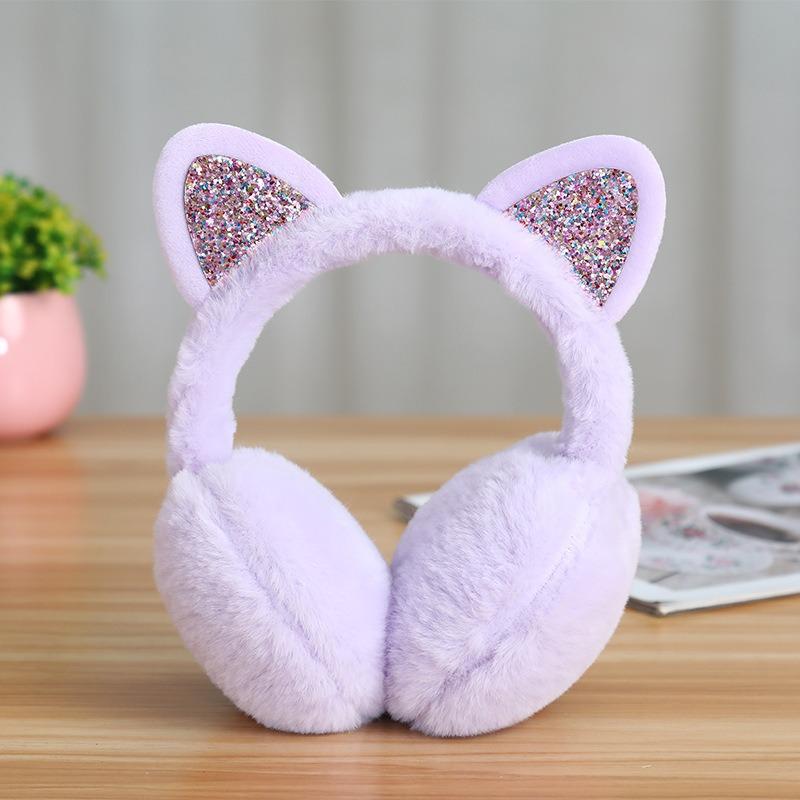 Playful Girls Ear Muffs Cold Protection Warm Hot Lovely Winter Warm Cat Ear Warmers Glitter Ears Plush Earmuffs for Women EZr02