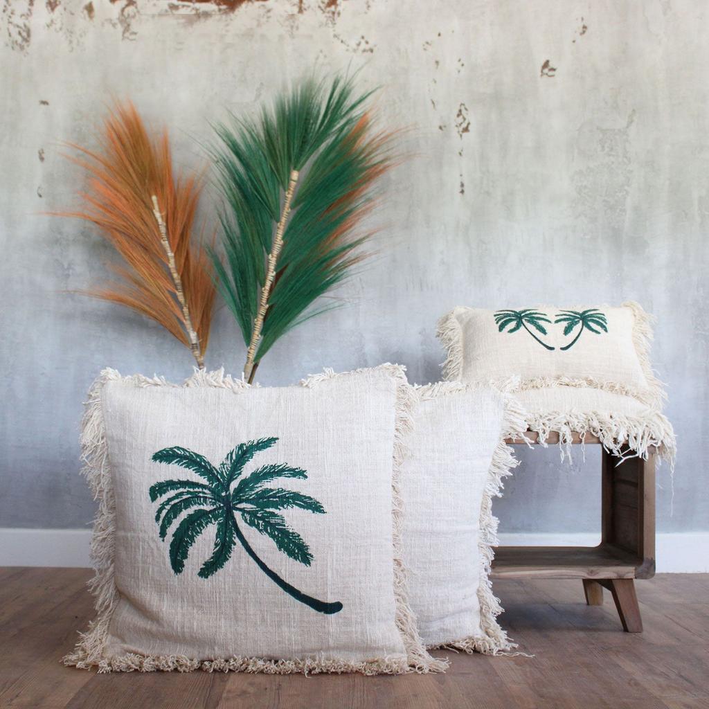 Linnekudde 45x45cm Palmträd med fransar