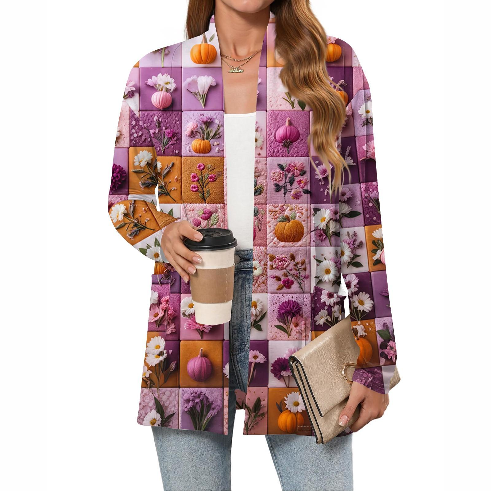 

Women s Halloween Printed Lightweight Cardigan Long Sleeved Casual Loose Thin Fit With Pocket Cardigan XXL розовый