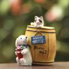 Cartoon Cute Wine Barrel Cat And Dog Mini Model Ornament For Garden Decoration