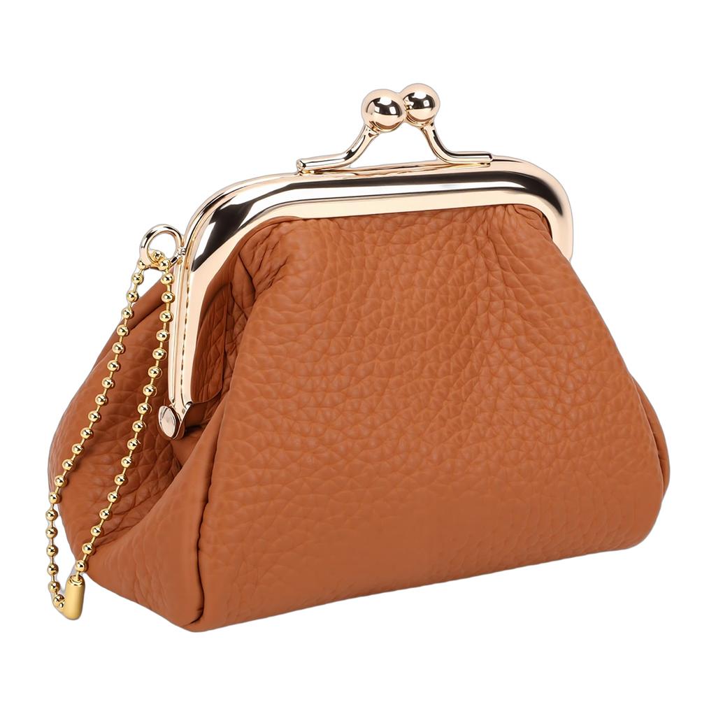 Vintage Change Purse PU Leather Wide Opening Tiny Wallet Jewelry for Lipstick