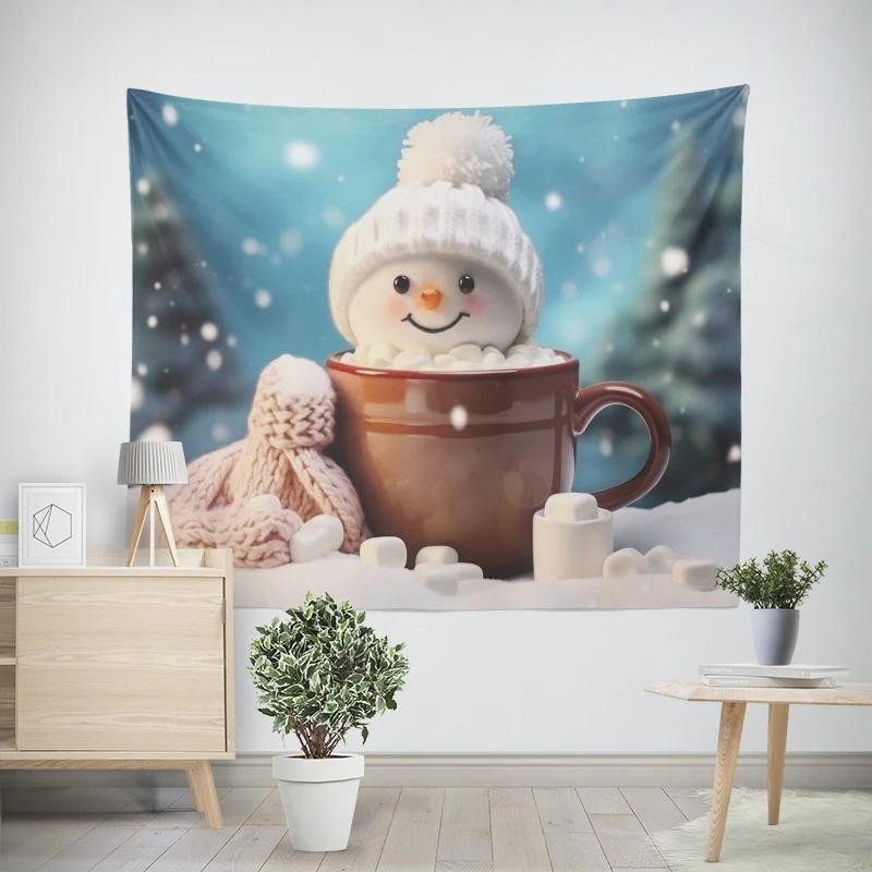 Christmas New Year Pink Snowman Pattern Living Room Bedroom Decorative Tapestry