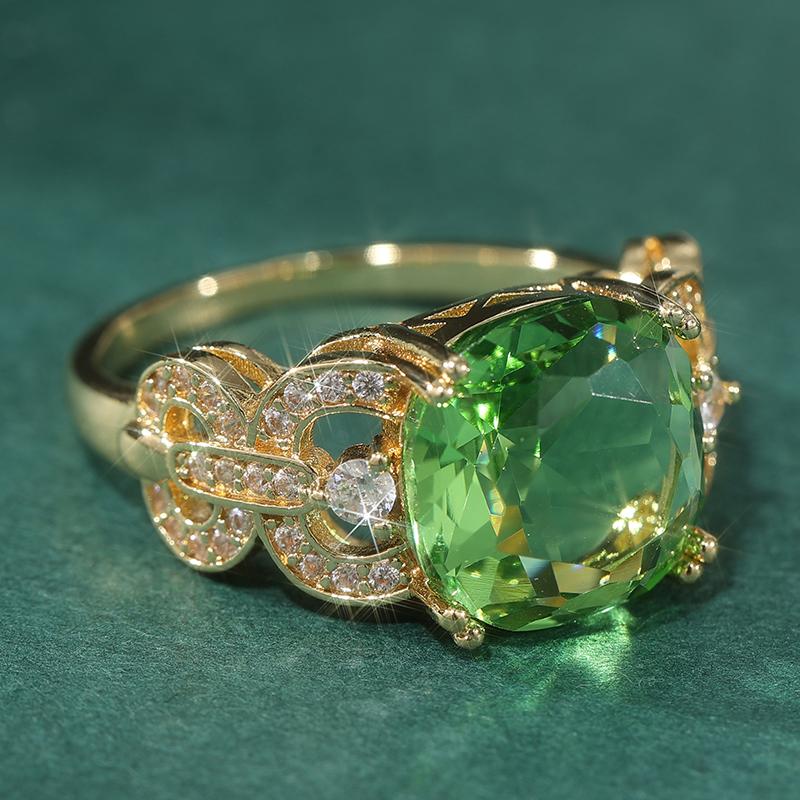 Fashion Classic Inlaid Geometry Green Synthetic Zirconia Ring for Women's Elegant Sparking Banquet Festival Jewelry Accessories