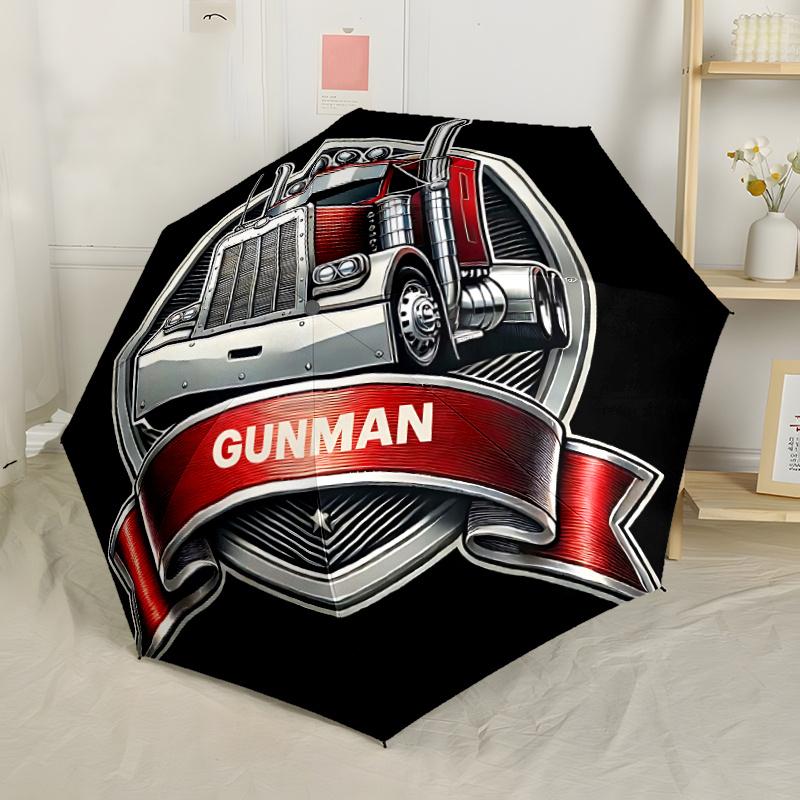 Gunman Truck Emblem Design Artwork Automatic Umbrella Compact 8Rib Design Durable Plastic Iron Allseason Women'S Umbrella For Travel Fashion Lovers