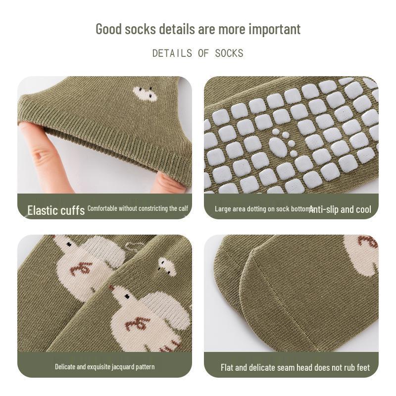 Baby Non-Slip Cartoon Socks - Mid-Calf, Combed Cotton, Indoor Trampoline, Spring & Autumn