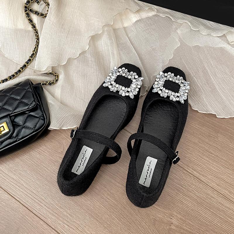 Design Crystal Women Mary Jane Shoes Shallow Thick Heel Shoes Autumn Ladies Outdoor Dress Shoes