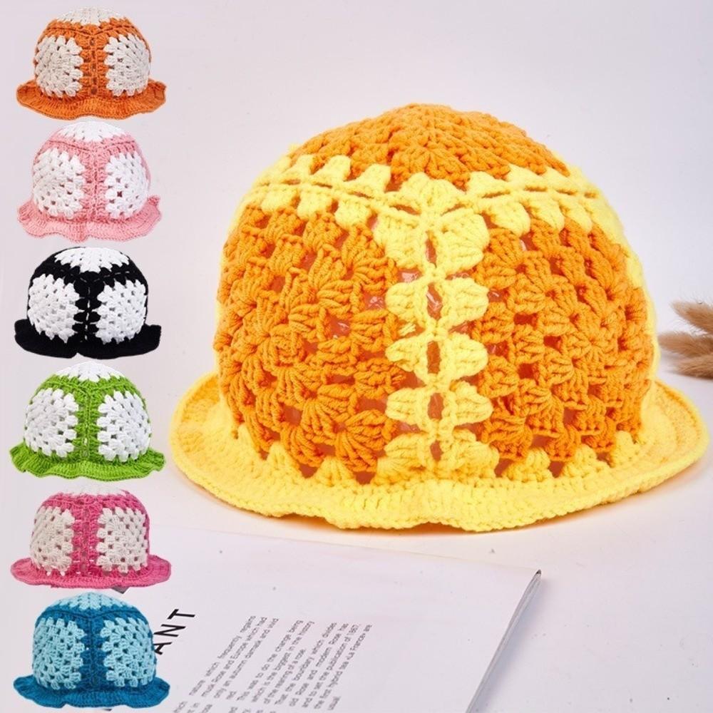 Sunflower Patterned Knitted Yarn Hat Lotus Leaf Edge Crochet Bucket Hat New Year Celebration