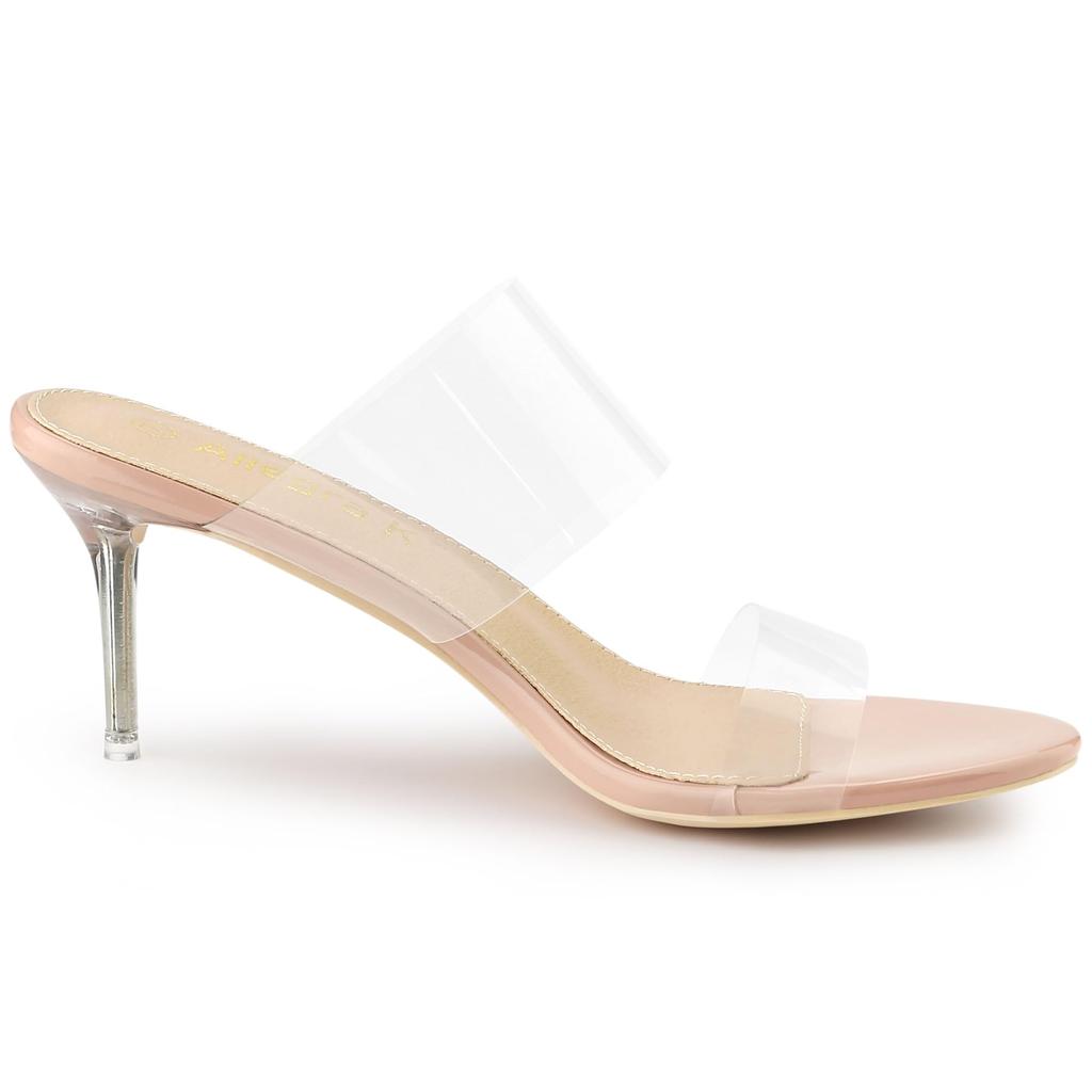 Allegra K Women's Beige Clear Stiletto Heel Slides, Size 24.0cm