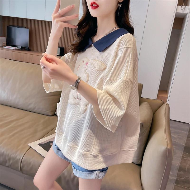 T-shirt for Women Summer Large Size Cotton T-shirt Soft Loose Printed Casual Comfortable Pullover T-shirt Top