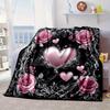 Pink Roses And Hearts Blanket Flannel Blanket for bed, sofa, Camping, Hiking, Picnic Essentials, gift for family Fan gifts