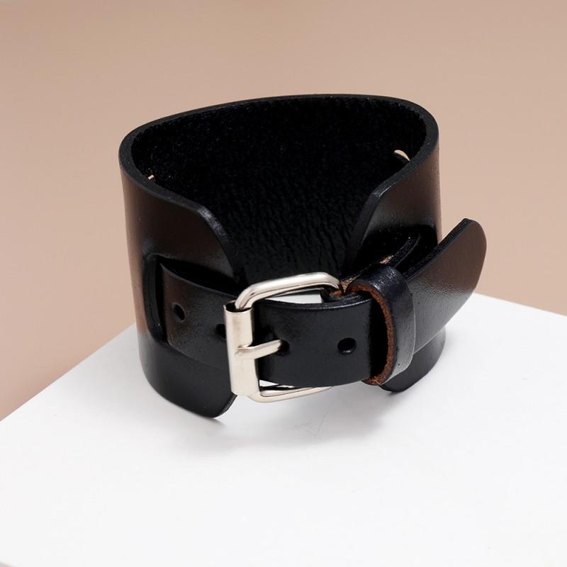 Handmade Vintage Leather Bracelet Men Women Adjustable Punk Style Wide Cuff Geometric Design