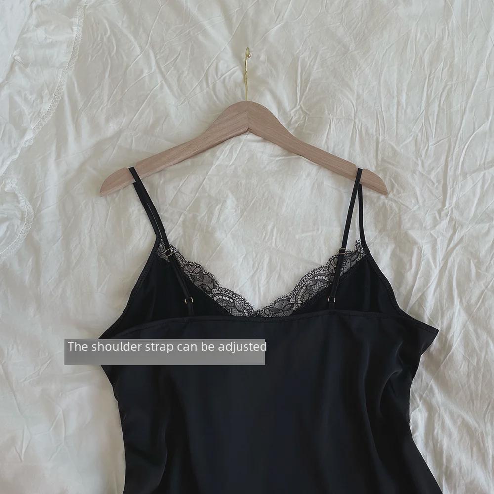 Plus Size Sexy Ice Silk Lace Slit Nightdress Pajamas