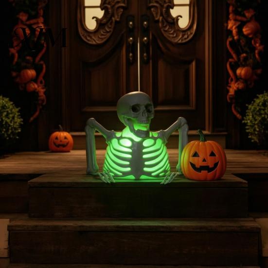 Outdoor Scary Lawn Decor Halloween Half Body Skeleton Decoration, Realistic Spooky Light Up Plastic Figure for Graveyard, Haunted House, Yard,
