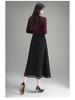 2026 Spring Elegant High Waist A-Line Midi Skirt with Wood Ear Lace Patchwork