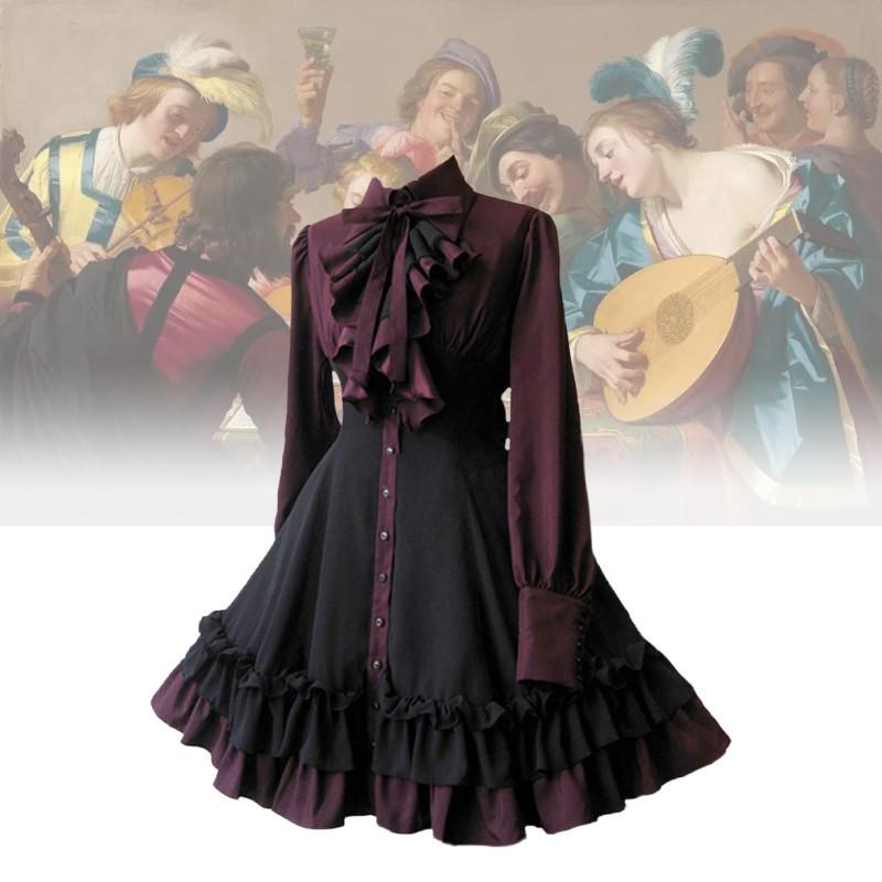 Butterfly Medieval Gothic Bow Dress Cosplay Costume Steam Punk Womens Dress Cos