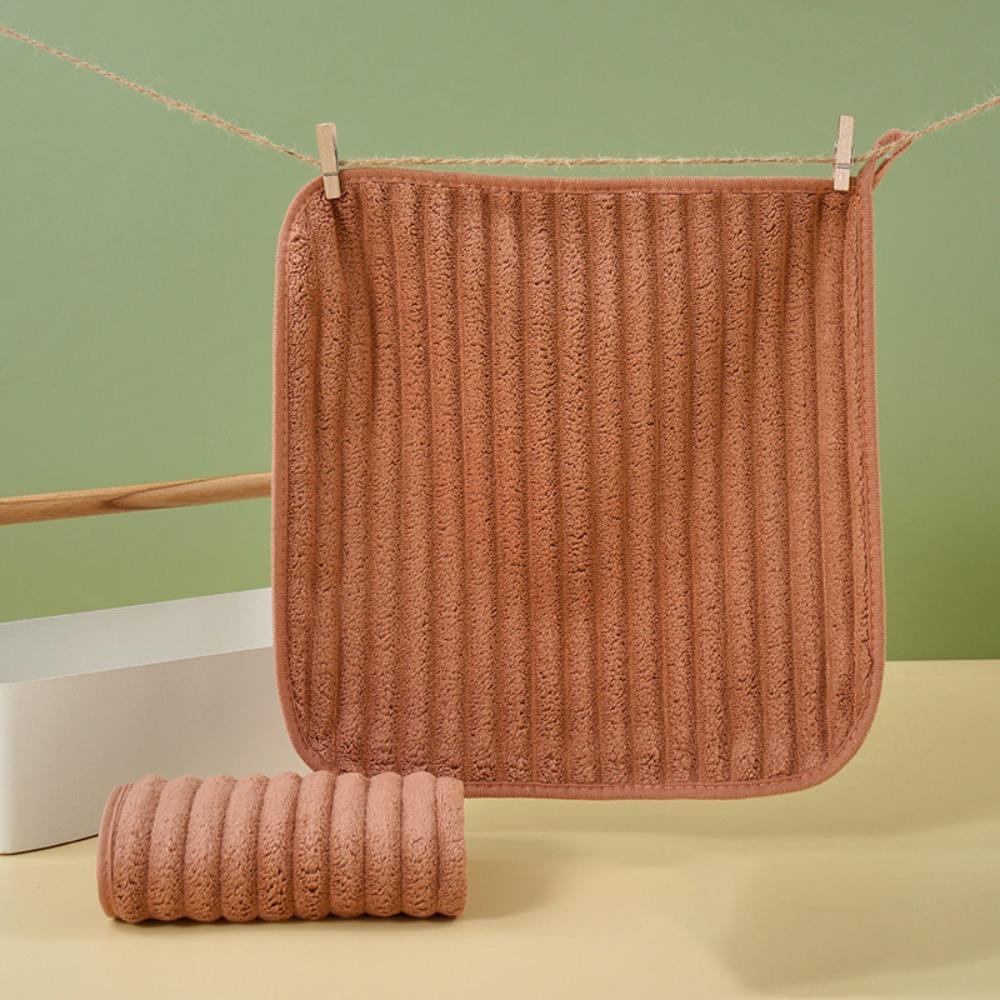 6 Piece Absorbent Coral Fleece Square Hand Towel Stripe Cleaning Cloth Practical Kitchen Towel  Home