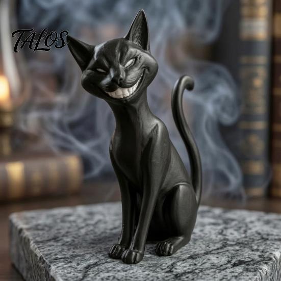 Gotisches Geschenk für Katzenliebhaber 3D-gedruckte schwarze Figur, böser Schreibtischschmuck, gruselige Verzierung Dunkle Fantasy sitzende Statue Halloween Heimtischdekoration