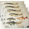 4 Stück Vintage Fisch Platzsets Aquarell-Illustration Beiger Hintergrund Waschbare Polyester Tischsets für Esszimmer Küche Heimdekoration