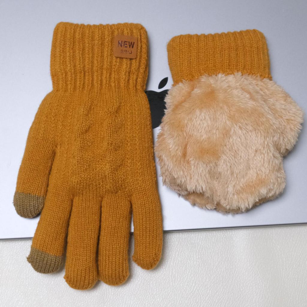 Windproof Double-Layer Fleece Lined Touchscreen Cycling Gloves - Unisex, Warm, Solid Color, Korean Style for Autumn/Winter