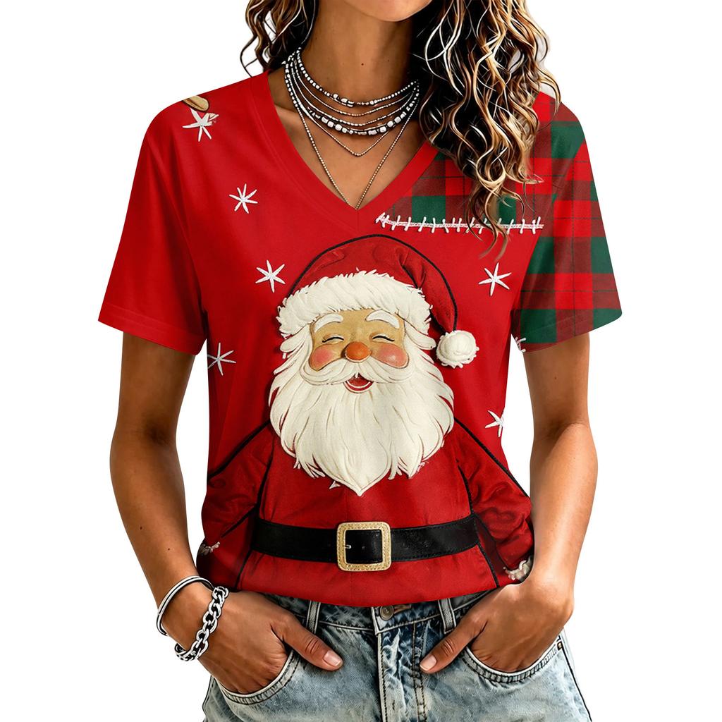 Women's Casual Christmas Printed Short Sleeve T-Shirt for Holiday and Everyday Wear