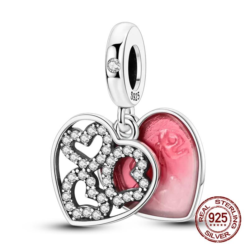 Red Color Series Charms Beads Copper Blood Heart Love Car Strawberry Fruit Dangle Fit Original Bangle Bracelet Diy Jewelry