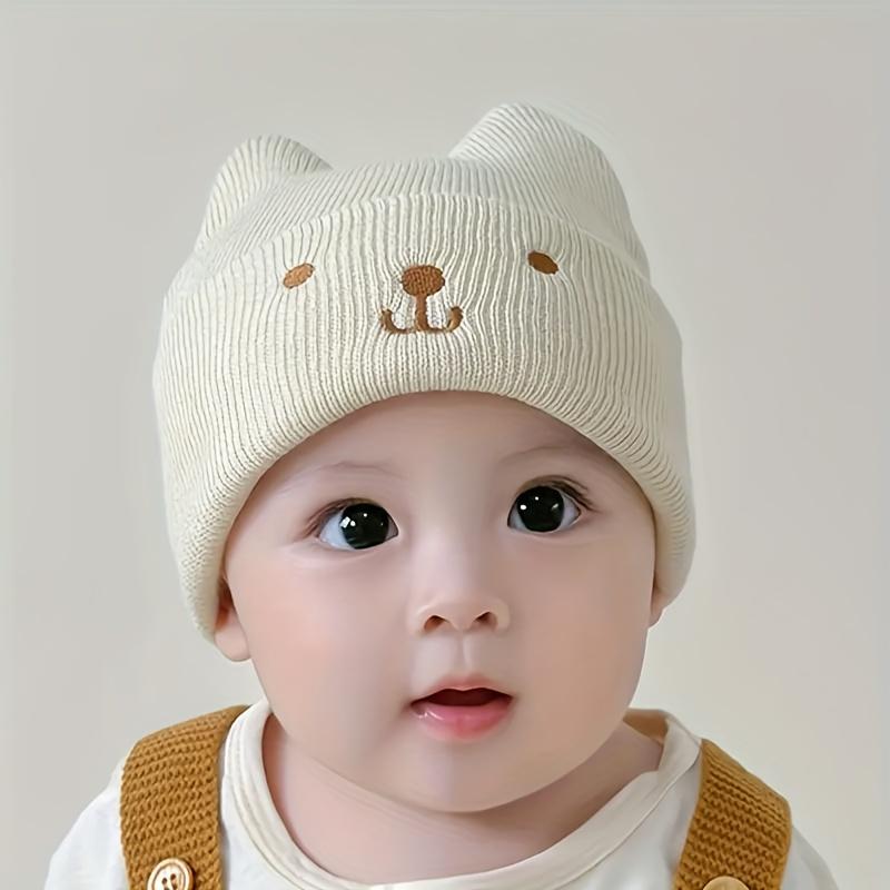 Children's Cute Knit Bear Ear Beanie Hat - Polyester, Hand Wash, Stretch Fit, Lightweight Toggle Closure, Fall/Winter Season, Daily & Casual