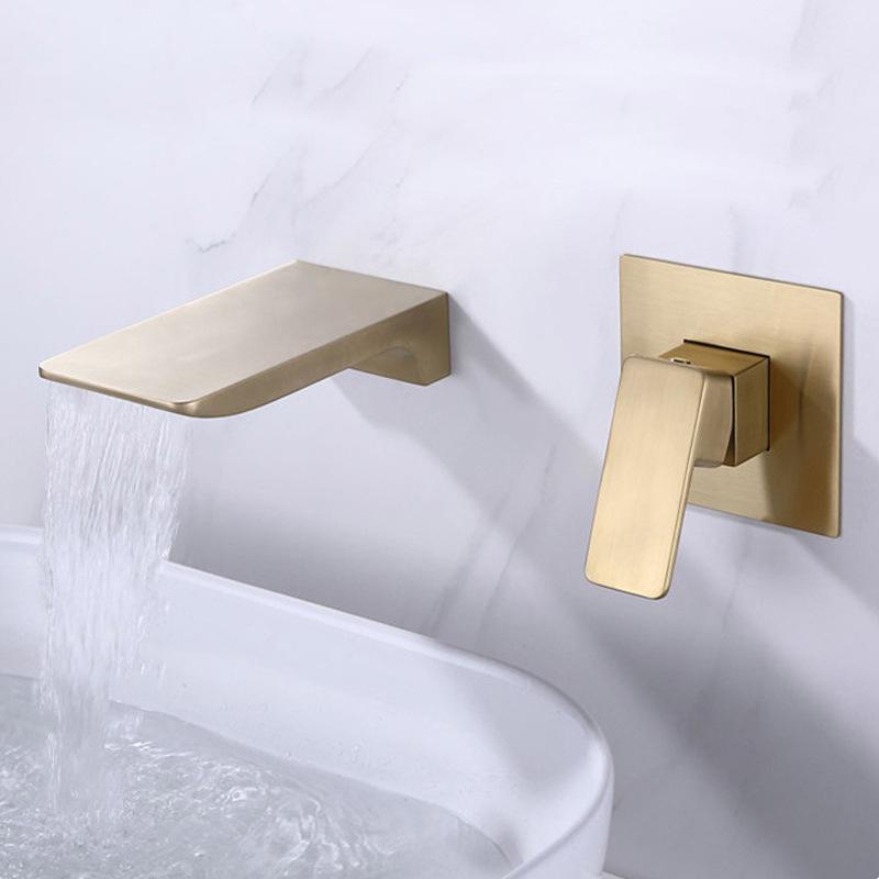 All-Copper Concealed Wall-Mounted Waterfall Basin Faucet (Hot & Cold)