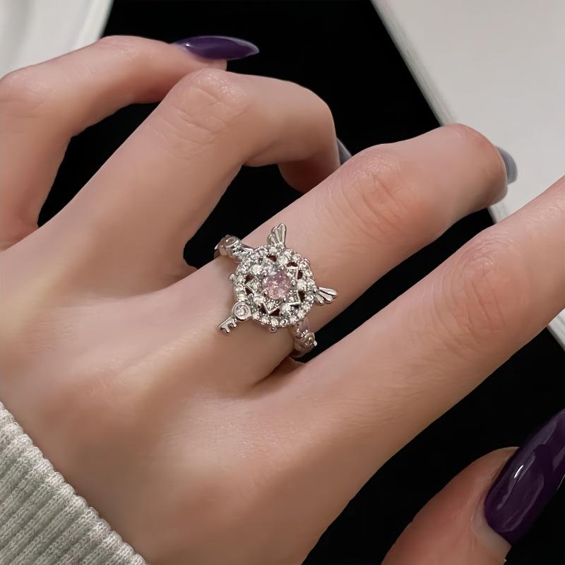 Pink Sweet Girl Love Zir*****Pen Ring Niche Design Simple Fashion Light Luxury High-End Accessories Women