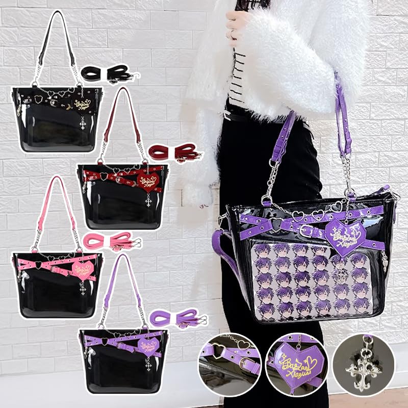 Bōsō Koume Ita Bag with Cross Strap, Cute, Otaku-inspired, Includes Badge, Transparent, Clear, Pink, Black [Parallel Import]