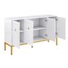 Sideboard, High-Gloss Storage Unit, Gold Handles and Legs, with Shelves. 140×80×40cm