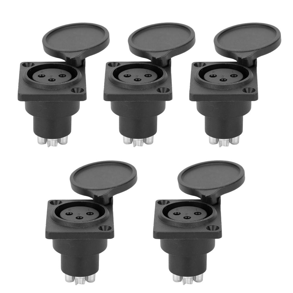 5Pcs 3pin XLR Waterproof Female Chassis Panel Plug Audio Socket for Power Microphone Connector