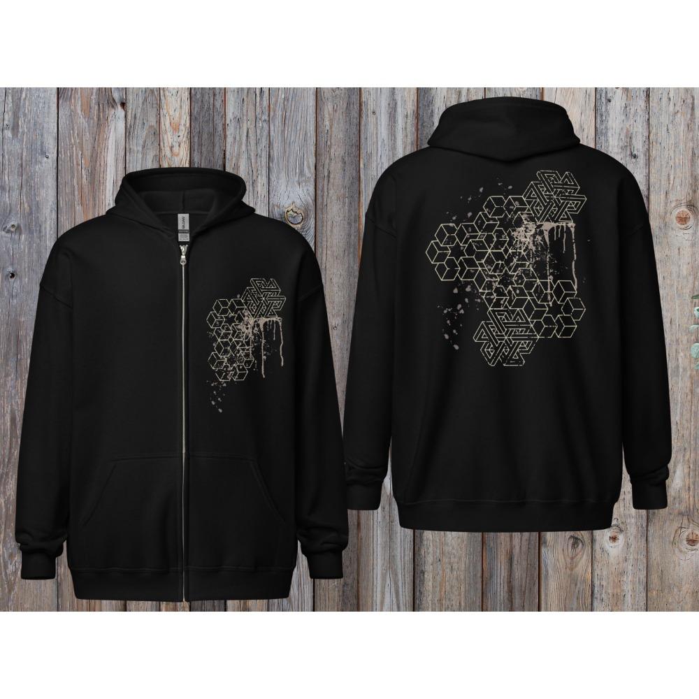 Abstract Cube Sacred Geometry Zipper Hoodie Black~Neutral Zipper Jacket Men s Hoodie Jacket S
