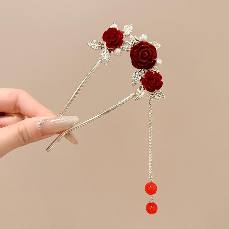 Ancient Chinese-Style Hanfu Hair Accessories: Elegant Updo Hairpins with Tassels for Women