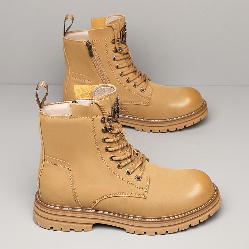 Inner heightening Martin boots men's high-top winter velvet American locomotive leather boots genuine leather casual beef tendon sole tooling boots